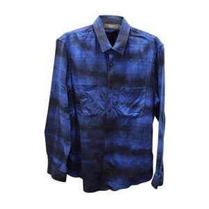 Amiri Flannel Long Sleeve Button Front Shirt in Blue Cotton